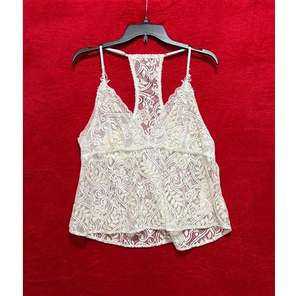 Linea Donatella Ivory White Lace Cami Top Racerback Sexy Lingerie Tank Size L - Picture 1 of 7